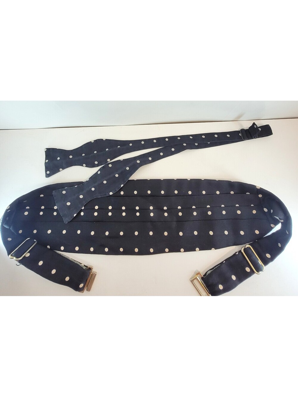 Robert Talbott Men's Silk Cummerbund & Bow Tie Set Navy Polka Dot Formal Tuxedo